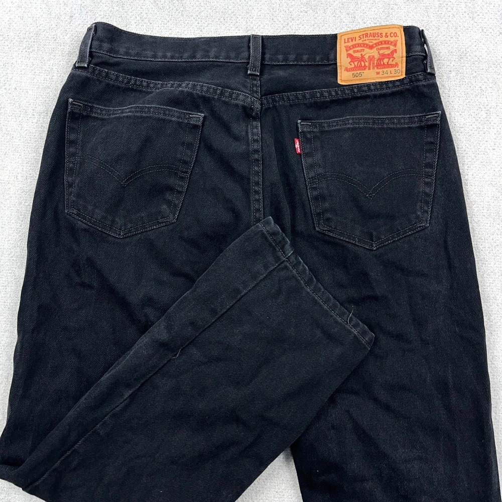 Levis 505 Jeans Men 34x30 Regular Fit Straight Leg Black 100% Cotton Denim